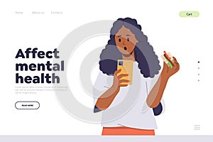 Affect mental health of constant mobile phone use and social media chatting concept for landing page