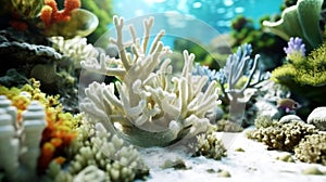 Affected by bleaching, the coral reef is immersed in a lifeless environment. Serious effects of Oceanic acidosis on reef photo