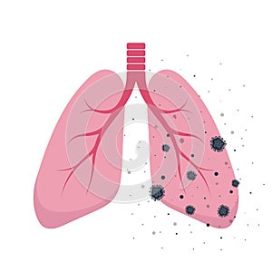 Affected human respiratory system icon. Sick lungs