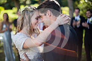 Affectionate couple embracing each other in park