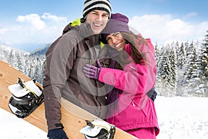 Affectionate couple on winter holiday