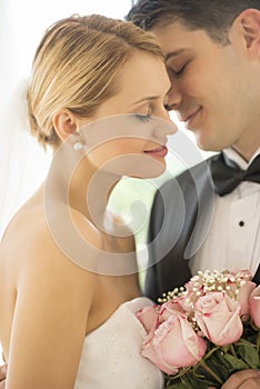 Affectionate Groom About To Kiss Bride