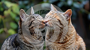Affectionate moment between two cats sharing a gentle kiss.