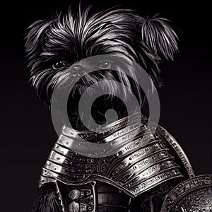 Affenpinscher puppy in shiny knightly armor photo