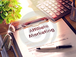 Affiliate Marketing on Clipboard. 3D.