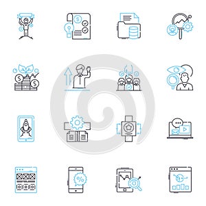 Affiliate marketing linear icons set. Commission, Affiliate, Product, Promotion, Sales, Revenue, CPS line vector and