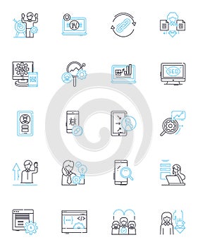 Affiliate marketing linear icons set. Commission, Affiliate, Product, Promotion, Sales, Revenue, CPS line vector and