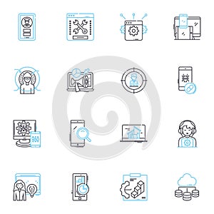 Affiliate marketing linear icons set. Commission, Promotion, Partnership, Referral, Cookies, Sales, Niche line vector
