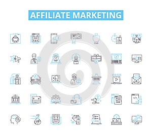 Affiliate marketing linear icons set. Commissions, Sales, Commission, Promotions, Nerking, Revenue, Online line vector