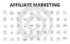 Affiliate marketing linear icons set. Commissions, Sales, Commission, Promotions, Nerking, Revenue, Online vector