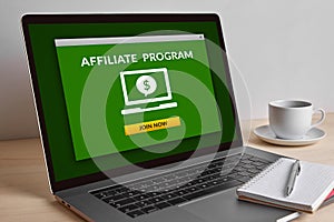 Affiliate program concept on modern laptop computer screen