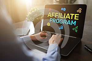 Affiliate program marketing and advertising business concept on screen.