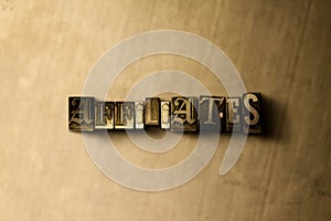 AFFILIATES - close-up of grungy vintage typeset word on metal backdrop