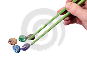 Affirmation stones and chopsticks