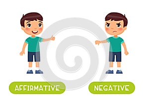 Affirmative and negative antonyms word card vector template.