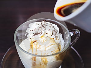 Affogato Coffee based dessert Vanilla ice cream scoop photo