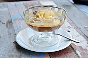 Affogato is Coffee cappuccino with ice cream vanilla