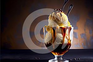 Affogato coffee with ice cream on a glass cup, AI Generated