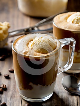 Affogato, coffee with vanilla ice cream