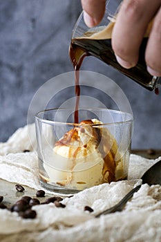 Affogato Italian coffee served with vanilla ice cream
