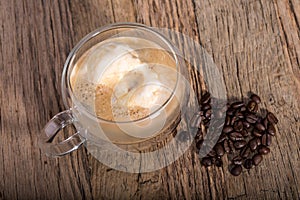 Affogato, poured espresso coffee to Vanilla ice cream in double