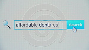 Affordable dentures - browser search query, Internet web page
