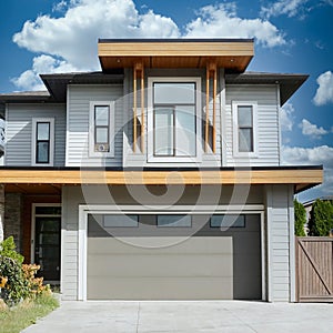 Affordable New Home Front Exterior Maison House Cloudy Sky Background