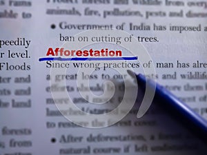 afforestation words displaying with underlined text form