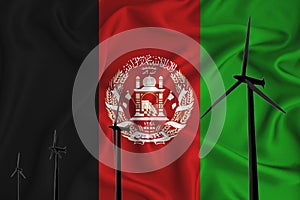 Afganistan flag alternative energy wind illustration silhouette wind generator on the background of the flag. Renewable energy photo