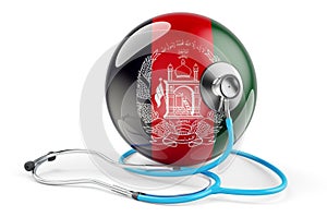 Afghan flag with stethoscope. Health care in Afghanistan concept, 3D rendering