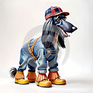 Afghan hound dog funny clothes boots long hair
