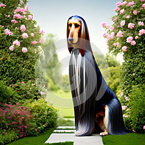 Afghan Hound Dog, Generative AI Illustration