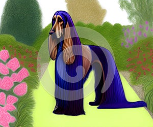 Afghan Hound Dog, Generative AI Illustration