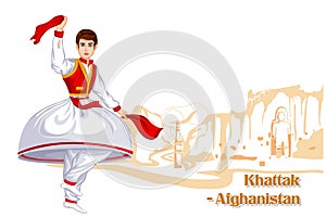 Afghani Man performing Khattak dance of Afghanistan photo