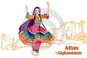 Afghani Woman performing Attan dance of Afghanistan