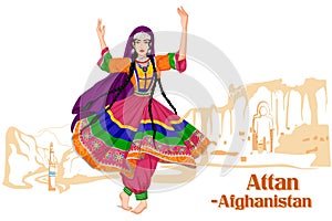 Afghani Woman performing Attan dance of Afghanistan photo