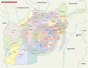 Afghanistan administrative and political map includes surrounding countries, in color