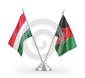 Afghanistan and Hungary table flags isolated on white 3D rendering