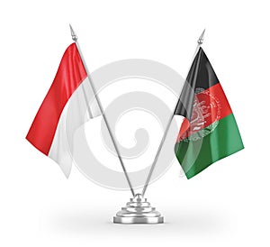 Afghanistan and Indonesia table flags isolated on white 3D rendering