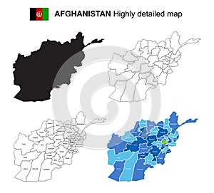 Afghanistan - Isolated vector highly detailed political map with