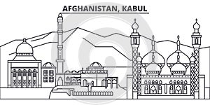 Afghanistan, Kabul line skyline vector illustration. Afghanistan, Kabul linear cityscape with famous landmarks, city