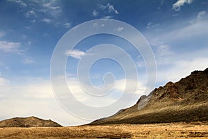 Afghanistan landscape, desert plain against the backdrop of mountains