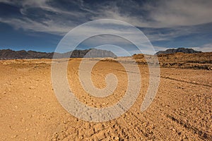 Afghanistan landscape, desert plain against the backdrop of mountains