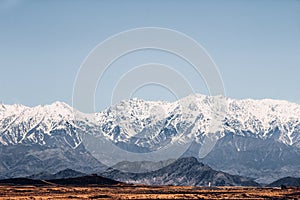 Afghanistan landscape, desert plain against the backdrop of mountains