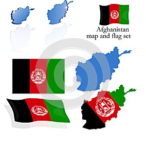 Afghanistan map and flag set