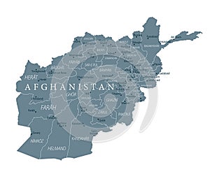 Afghanistan Map Political - Grayscale - Highly detailed vector illustration