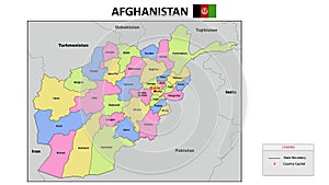 Afghanistan Map. State and district map of Afghanistan. Political map of Afghanistan with neighboring countries and borders