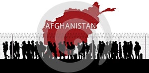 Afghanistan refugee emergency, escape from cities to reach the borders with other states. Taliban danger. Silhouette