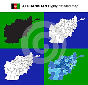 Afghanistan - vector highly detailed political map with regions, provinces and capital. All elements are separated in editable la