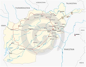 Afghanistan vector road map with important cities